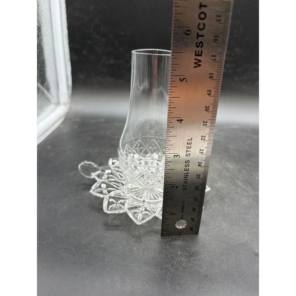 Vintage Clear Pressed Glass Votive Candle Holder with Chimney Shade 2 Piece Set